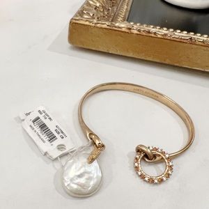 Kendra Scott gold cuff bracelet with cultured pearl charm, brand new without box